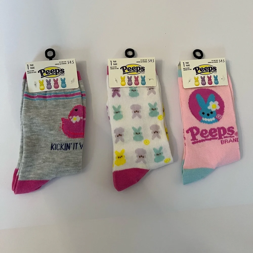 Peeps Themed Socks Set of 3 Womens crew socks Easter Sz 5-9.5 - Picture 1 of 9